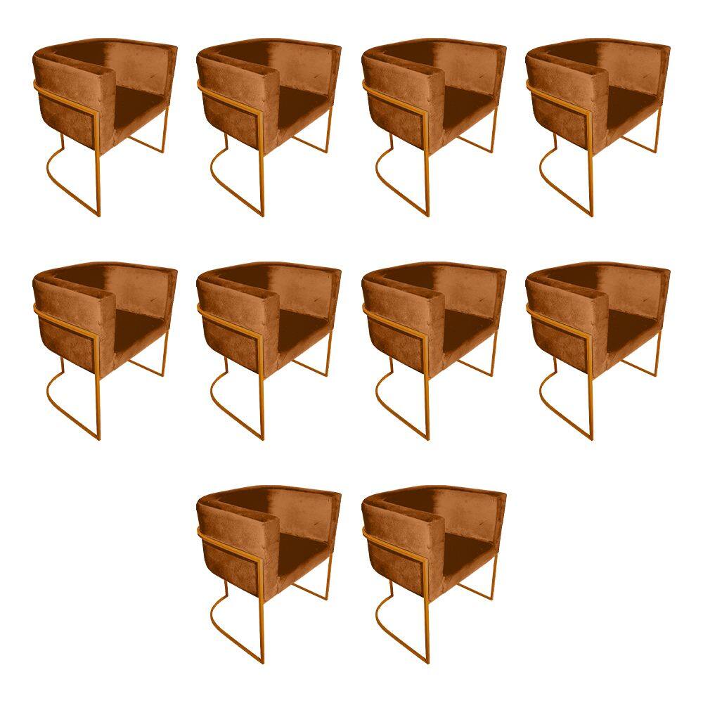 Kit 10 Cadeiras de Jantar Premium Base de Ferro Cobre Veludo Terracota