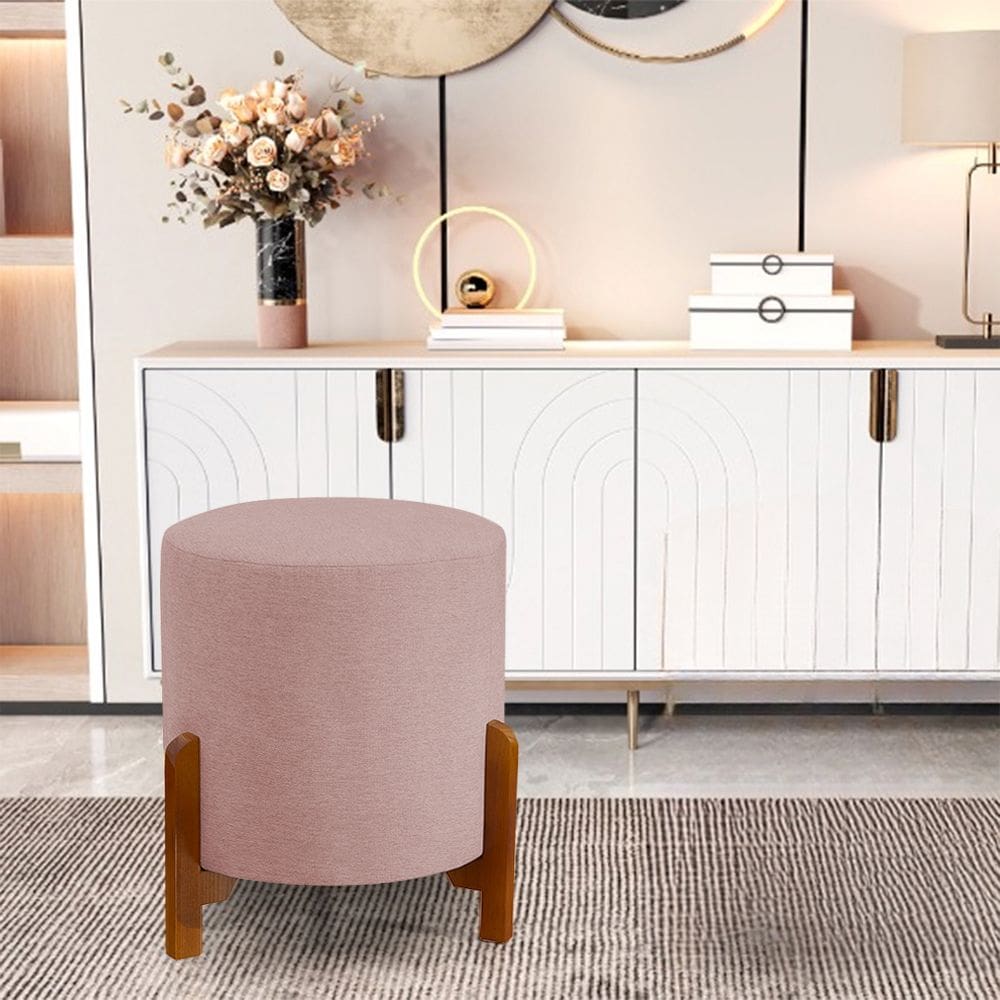 Puff Decorativo Thor 3 Pés Base em Madeira Maciça - Veludo Rose