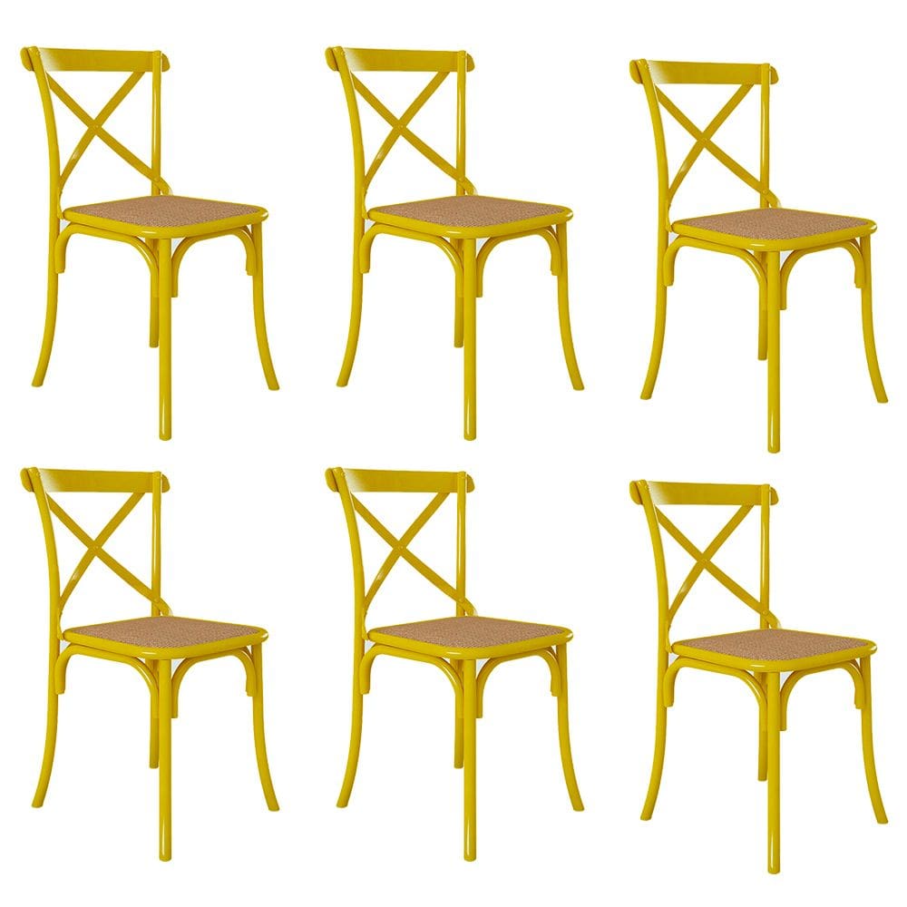 Kit 6 Cadeiras Katrina X Amarela Assento Bege Asturias Aço