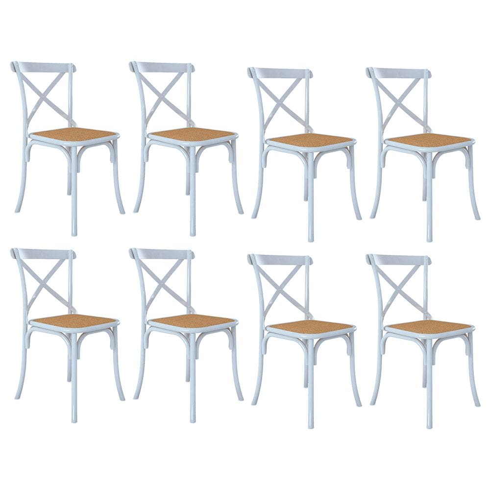 Kit 8 Cadeiras Katrina X Branca Assento Bege Aço Asturias