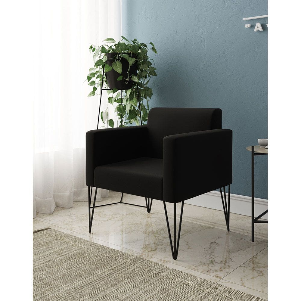 Poltrona Decorativa Turim Pés Hairpin Preto Tecido Suede Preto