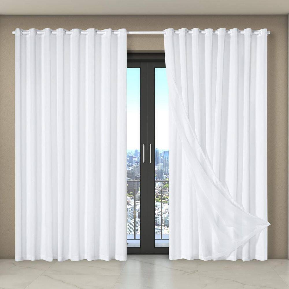 Cortina Dual Forro Voil Liso 4,00M X 2,70M Porta Sala Branco