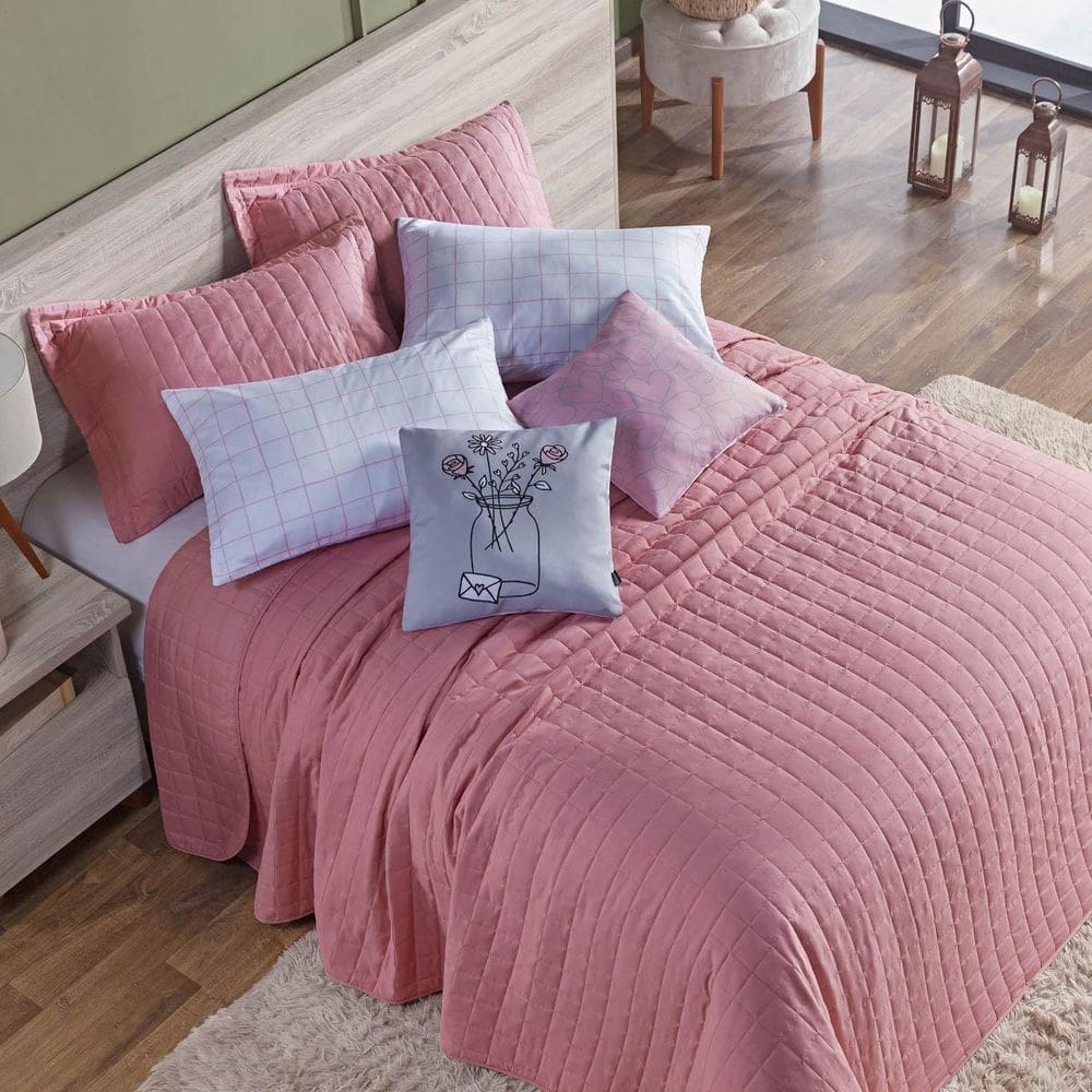 Kit Colcha Casal 7 Peças 300 Fios Completo Rosê Garden