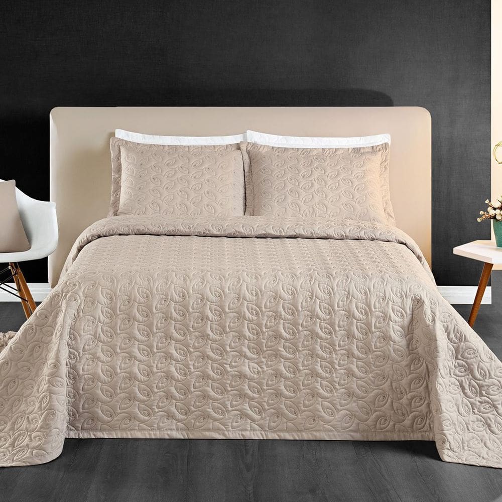 Colcha Cobre Leito Queen Size 3 Peças Ágata 200 Fios Cáqui