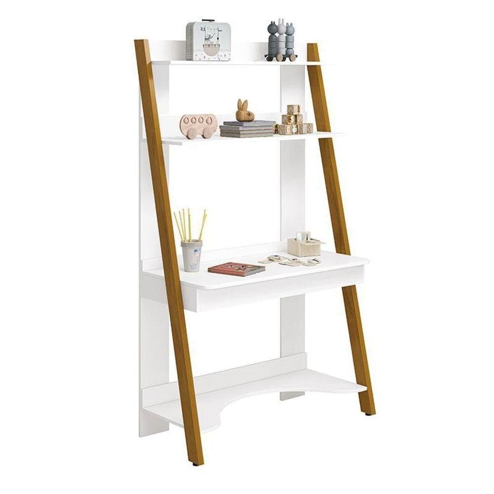 Estante Escrivaninha Simba Branco Fosco Com Pés Amadeirado - Reller Móveis Branco Fosco