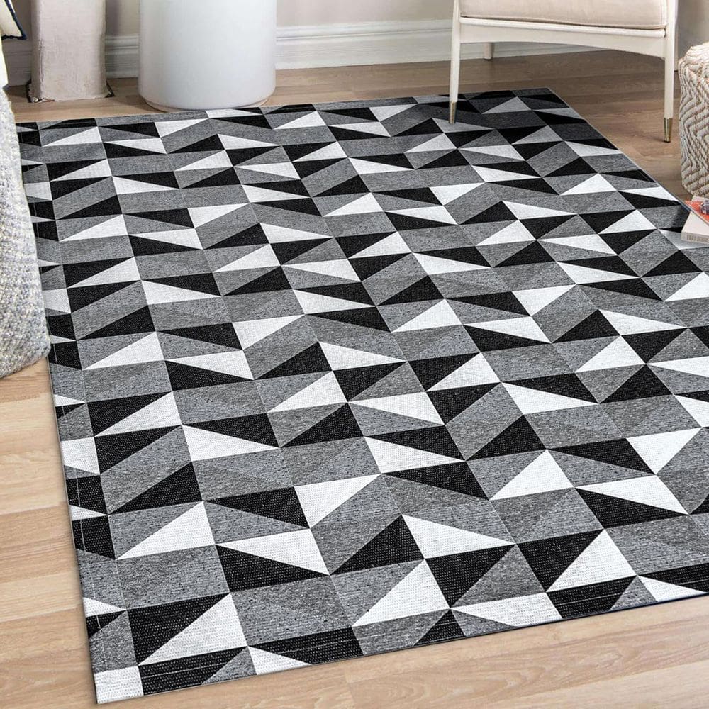 Tapete Jacquard Emborrachado 2,00M X 3,00M Sala Dallas Preto