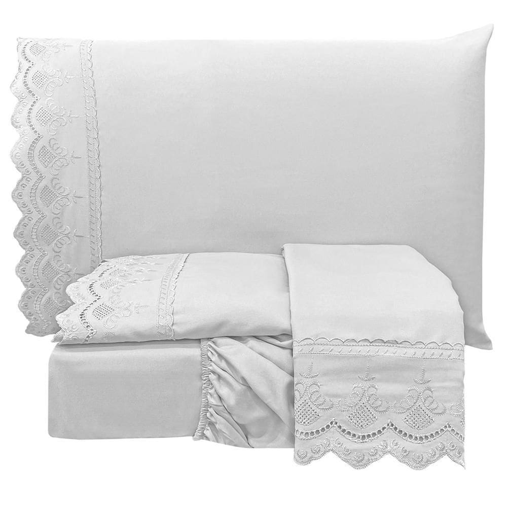 Jogo Cama Lençol King Supremo Micropercal 300 Fios - Branco