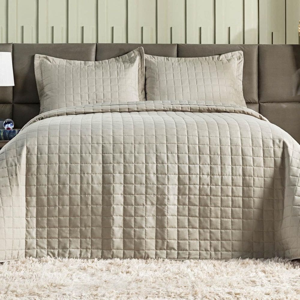 Colcha Cobre Leito Casal King Size 3 Peças 300 Fios Bege