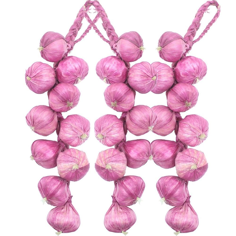 Kit 3 Trança Cebola Roxa Artesanal Decoração Artificial 41cm