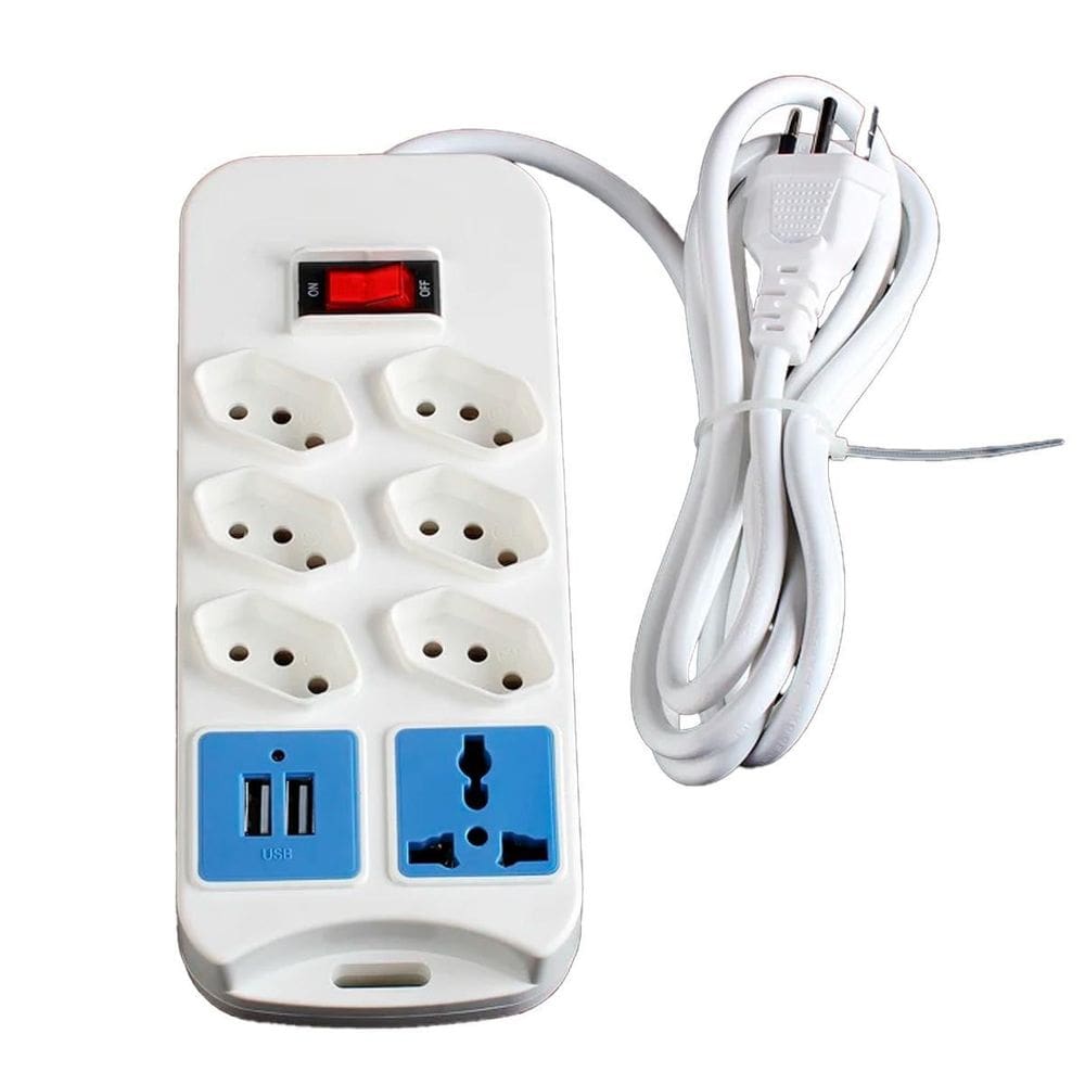 Régua Tomada 7 Entradas Com 2 Usb Para Carga Branco