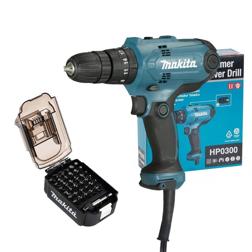 Furadeira Parafus Impc 3/8 320W Hp0300 Makita + Kit 31P 220V
