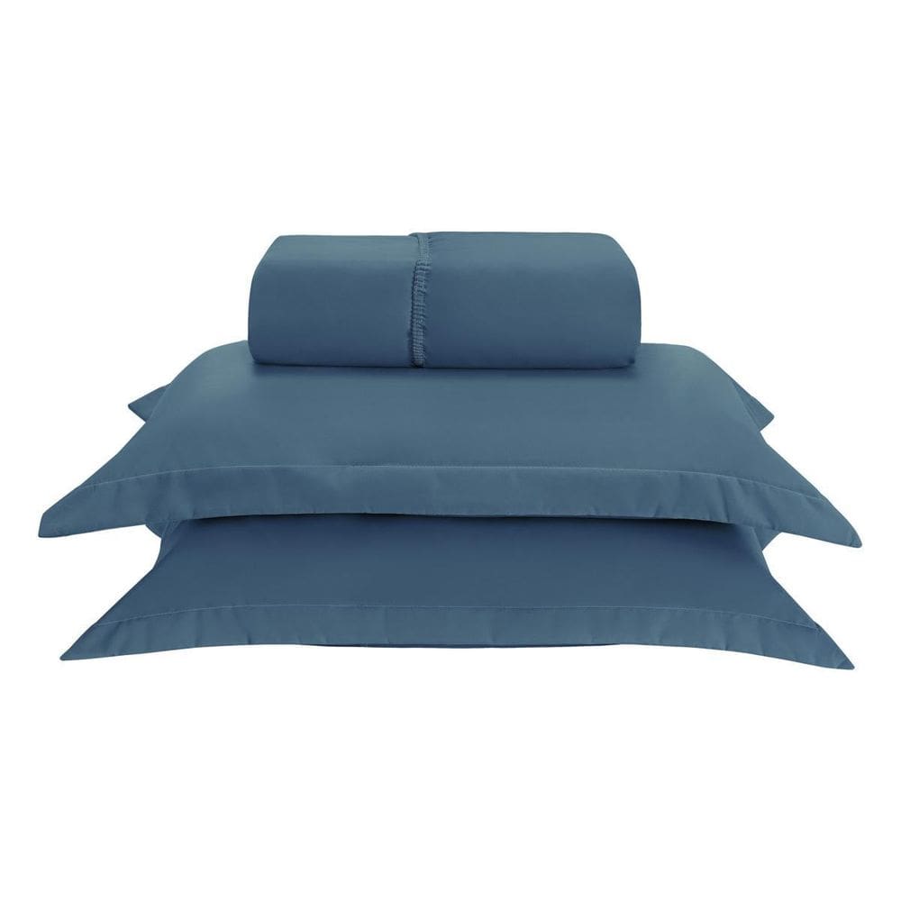 Kit Jogo Lençol Elástico 300 Fios Queen 3 Peças Marinho