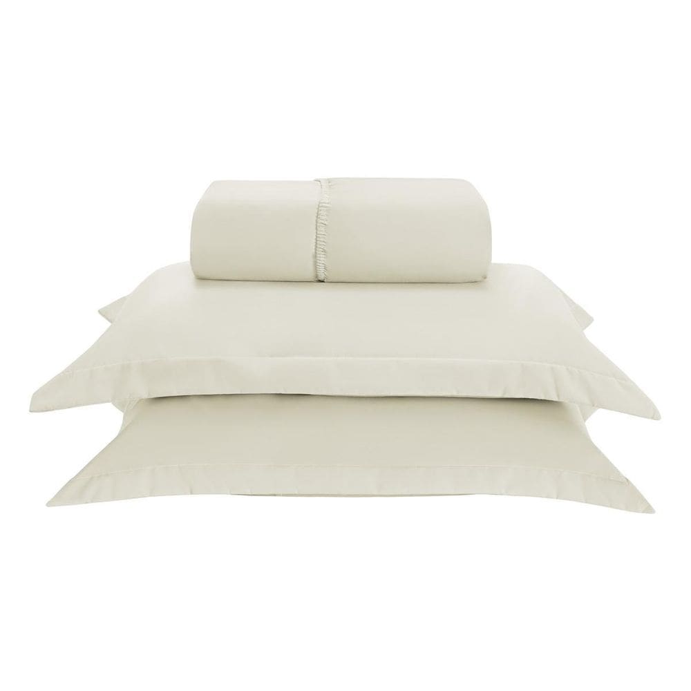 Kit Jogo Lençol Elastico Aba 300 Fios Casal 3 Peças Marfim