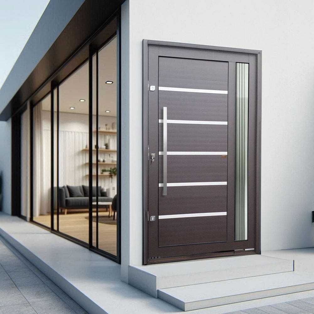 Porta Pivotante Lambril Miraggio com Puxador Lado Direito Elite 240cmx120cm Corten