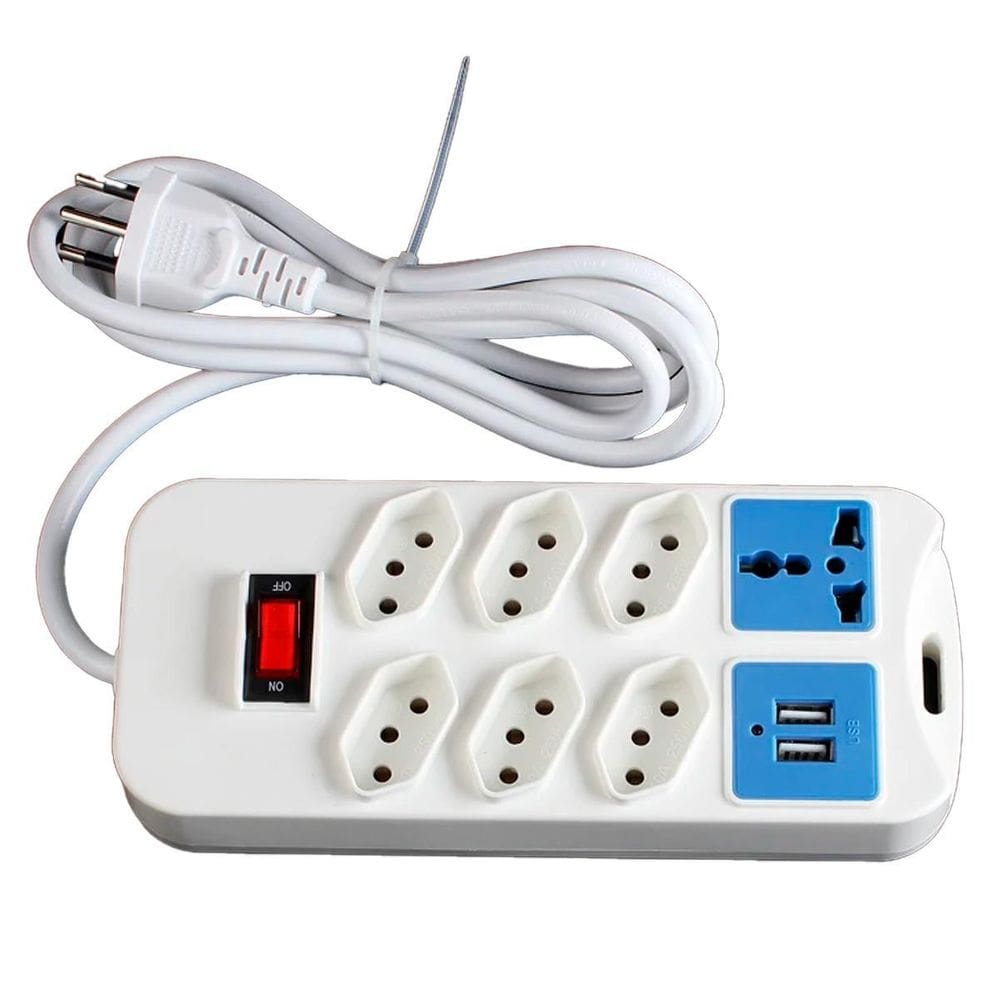 Régua Tomada 7 Entradas Com 2 Usb Para Carga Branco