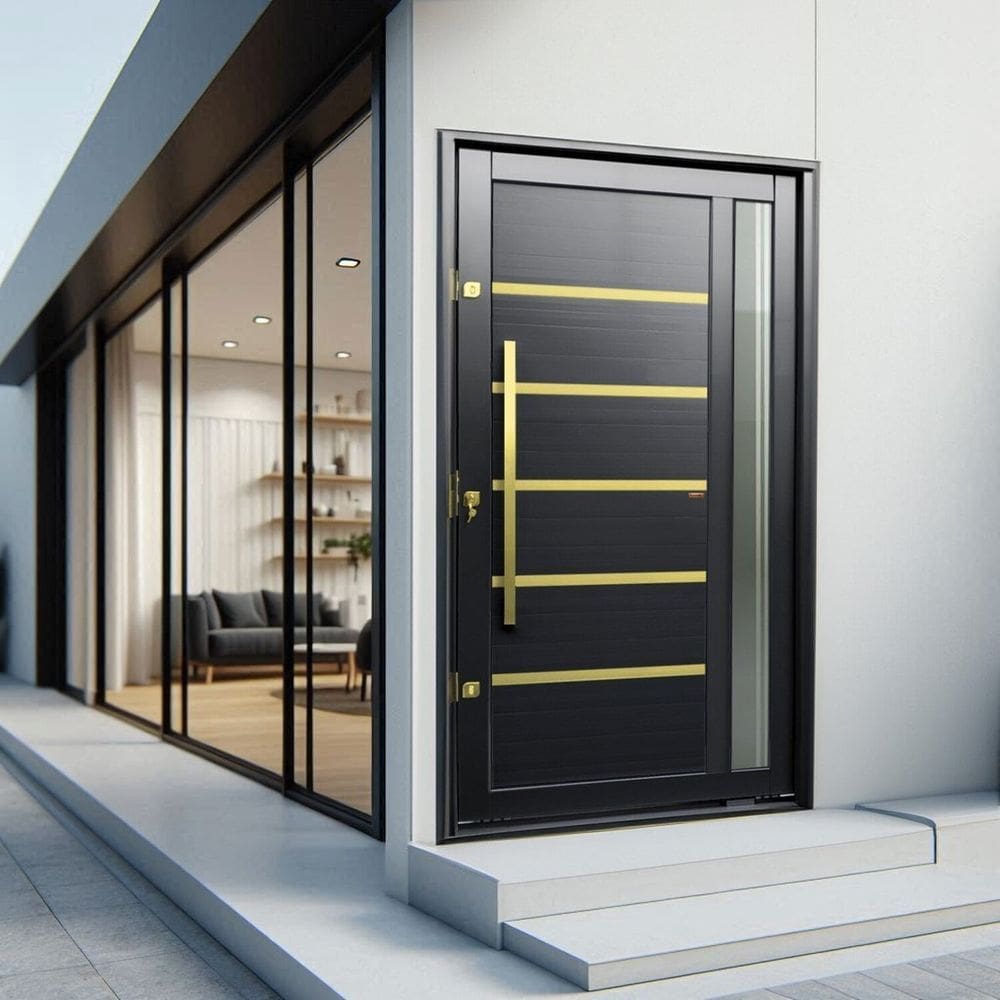 Porta Pivotante Lambril Miraggio com Puxador Lado Direito Elite 216x130 Preto