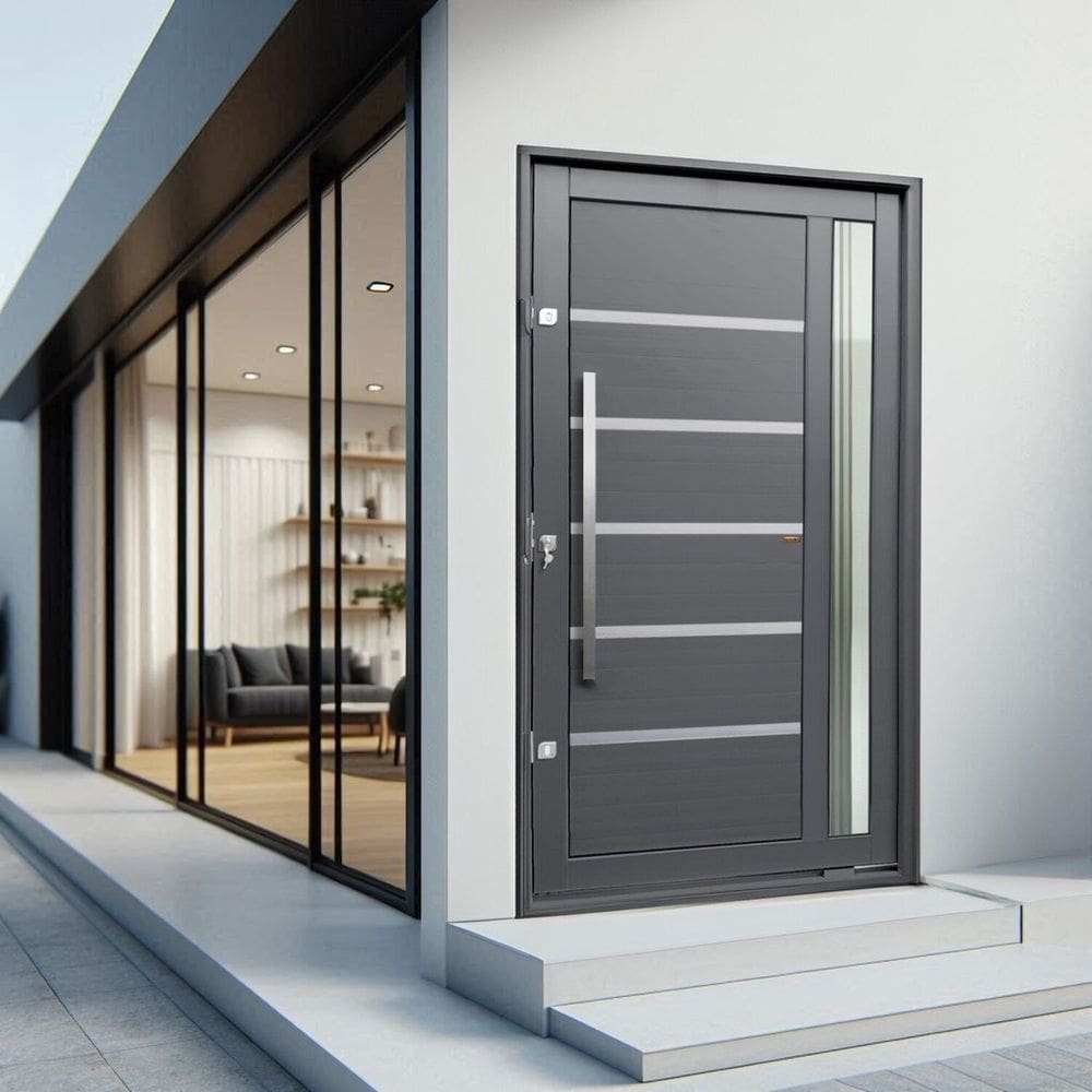 Porta Pivotante Lambril Miraggio com Puxador Lado Esquerdo Elite 216x130cm Cinza