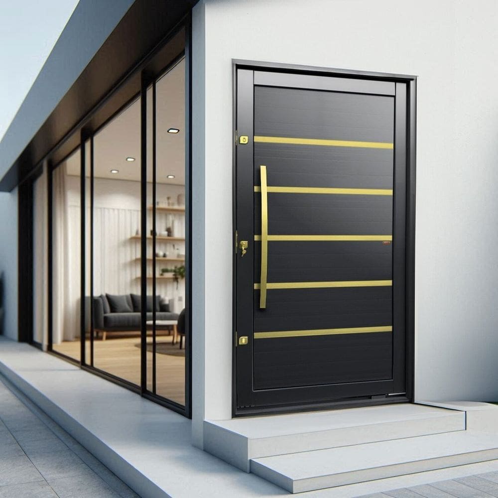 Porta Pivotante Lambril Premium com Puxador Lado Direito Elite 216x150cm Preto