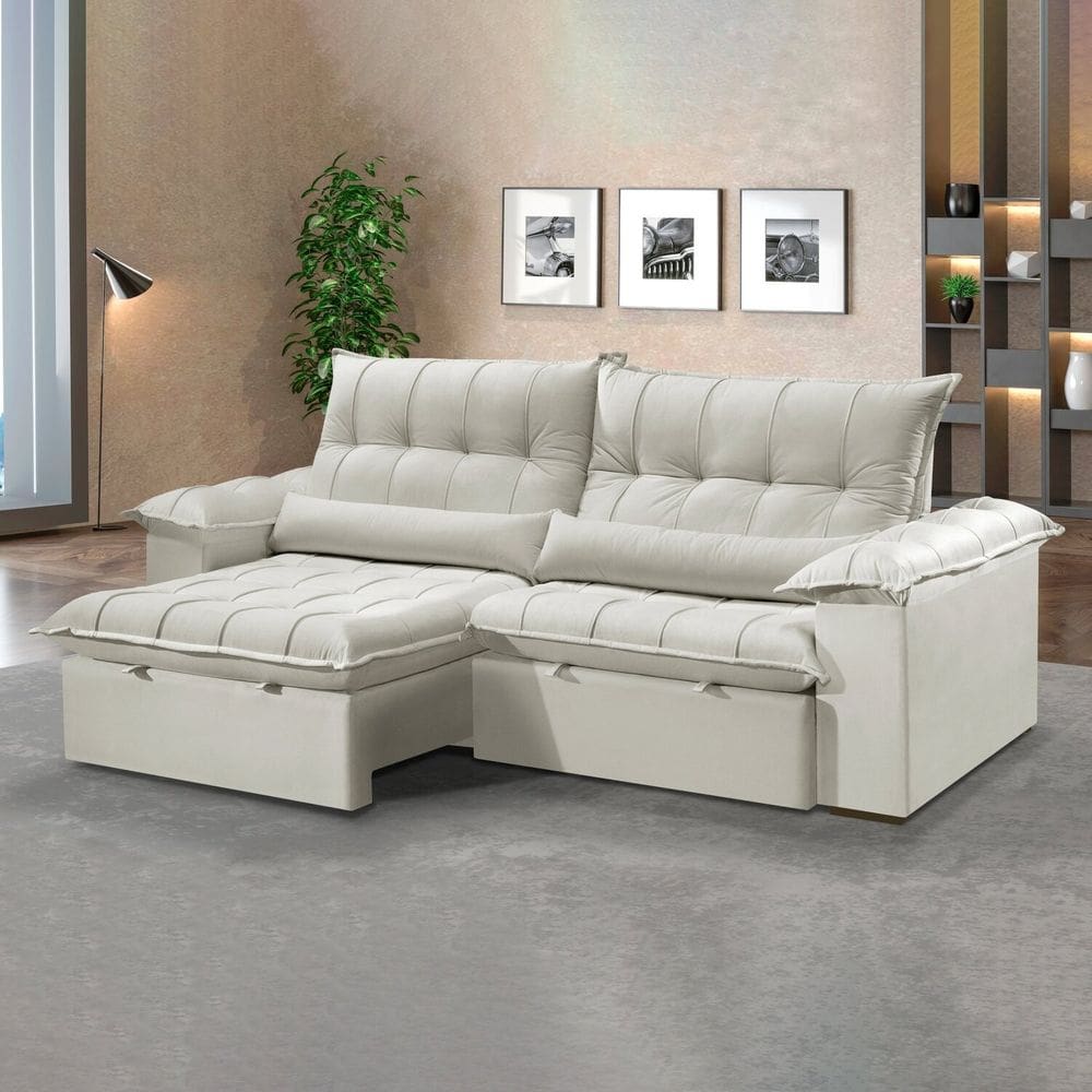 Sofá Retrátil e Reclinável 200 Cm Dubai Off White
