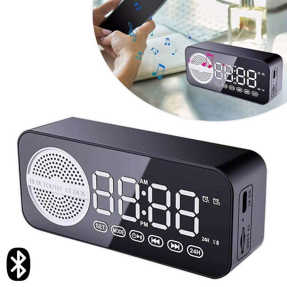 Mini Caixa De Som Bluetooth Com Relógio Despertador Portátil