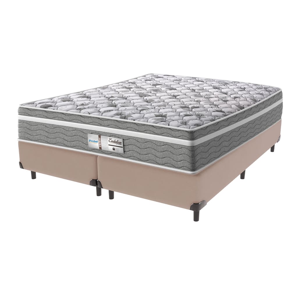Cama Box Bege e Colchão Queen Evolution Molas Ensacadas Probel
