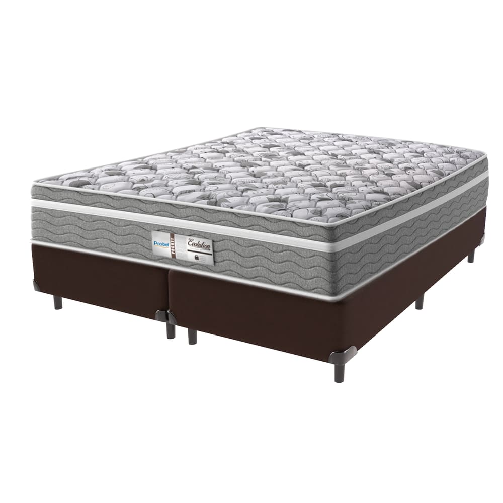 Cama Box Marrom e Colchão Queen Evolution Molas Ensacadas Probel