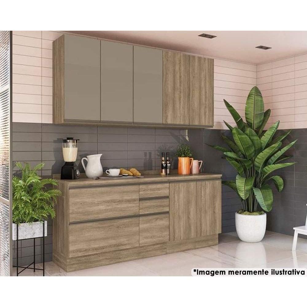 Kit de Cozinha 6 Peças Maxxi (2 Armários + 2 Balcões + 2 Complementos) CPT54 Nogal - Kappesberg