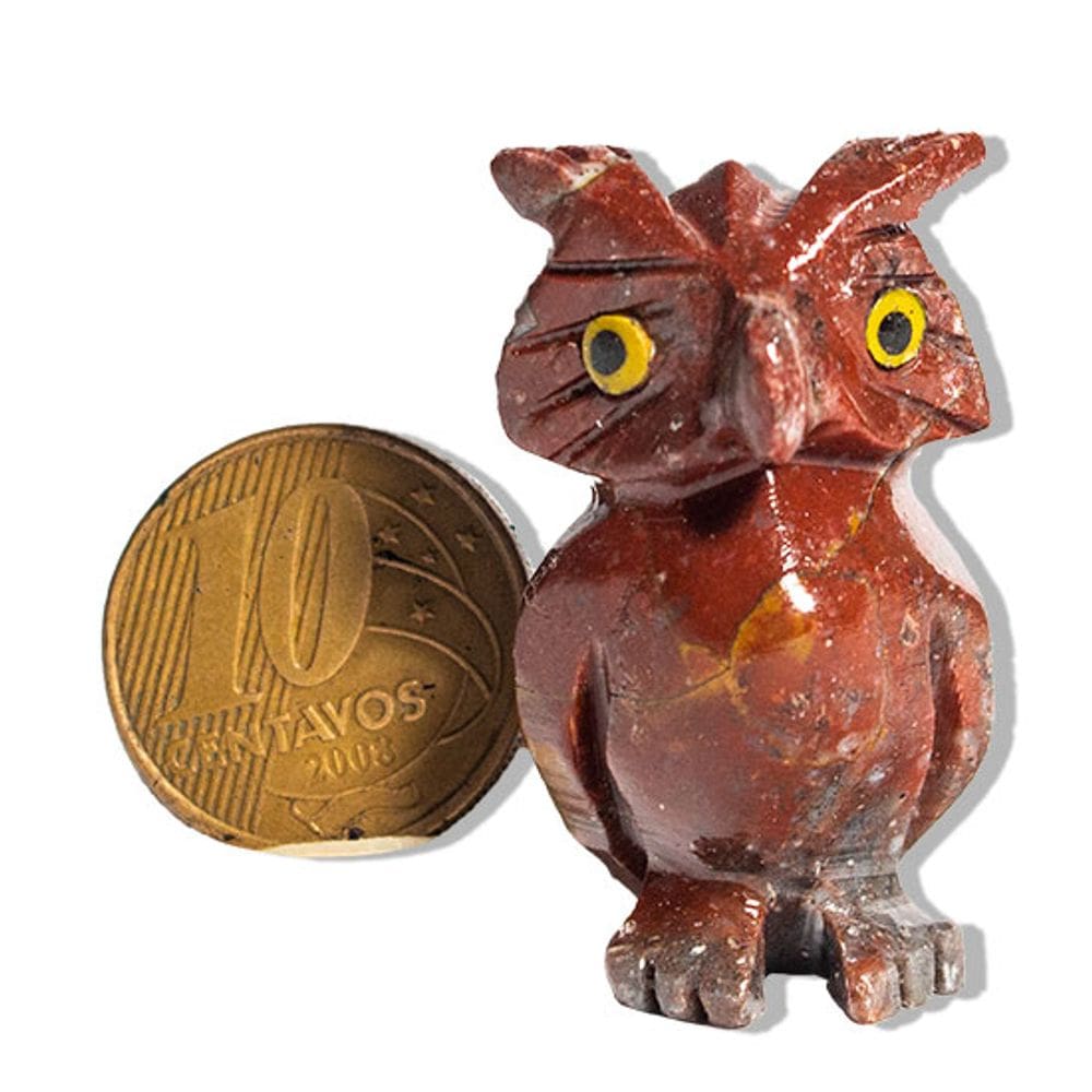 Mini Coruja Vermelho Esculpida em Dolomita para Decoração