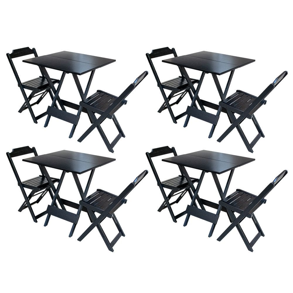 Kit 4 Conjuntos de Mesa Dobravel com 2 Cadeiras de Madeira 70x70 Ideal para Bar e Restaurante - Pret