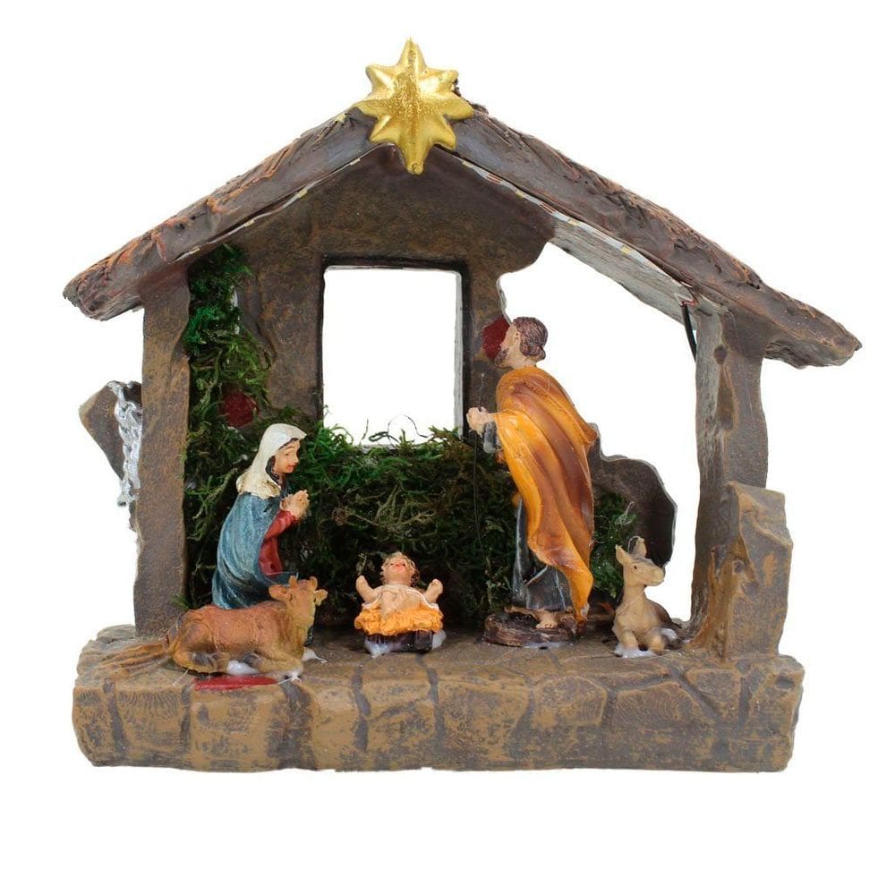 Presépio De Natal Realista Em Resina Iluminado Fita De LED 20cm