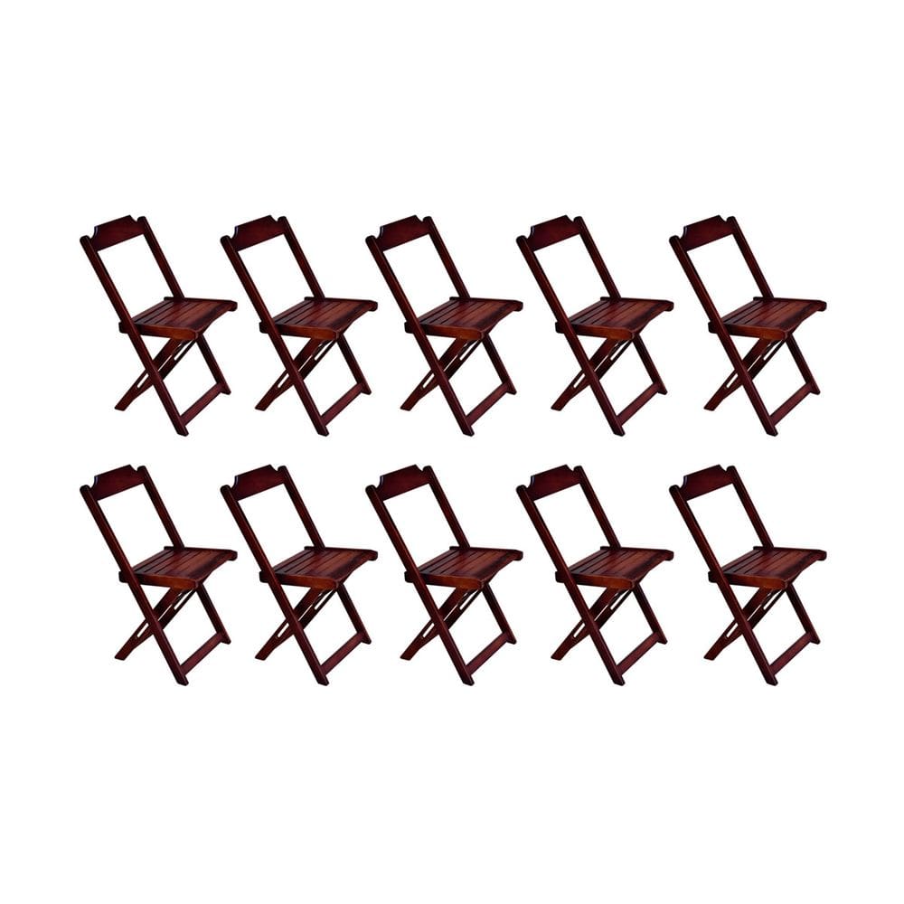 Kit 10 Cadeiras de Madeira Dobravel  Imbuia