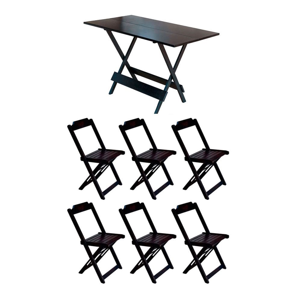 Conjunto Mesa de Madeira Dobravel 1,20x70 Tabaco 6 Cadeiras