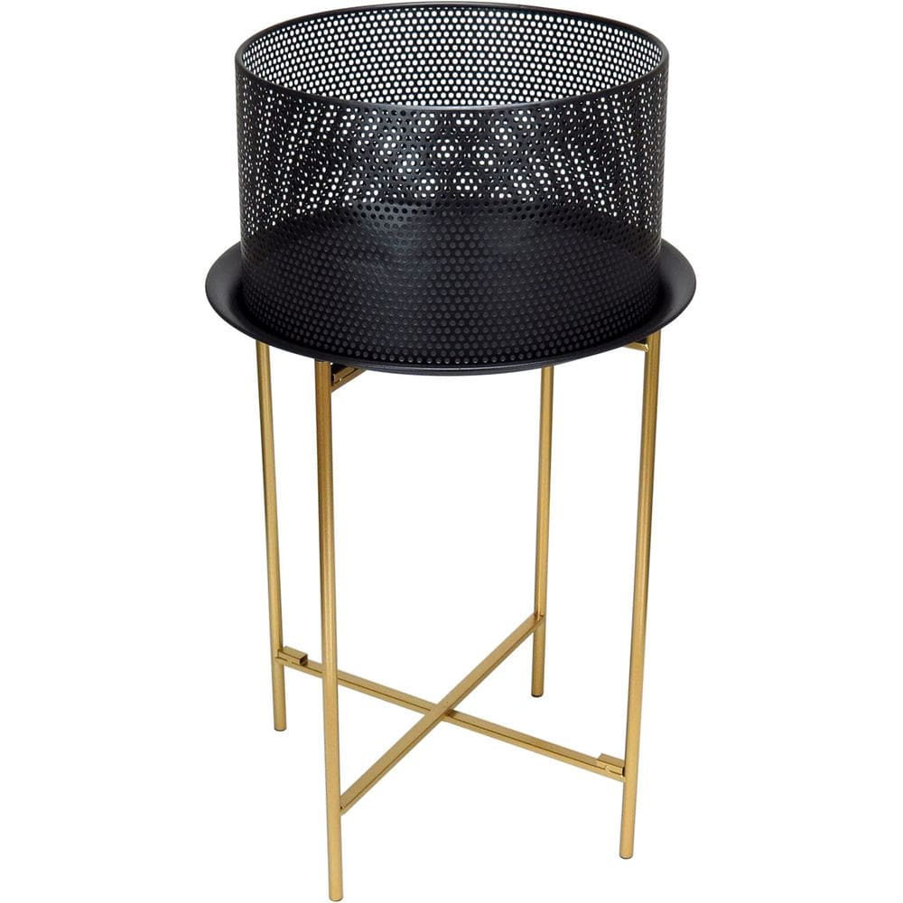 MESA LATERAL CANTO SALA HOME&CO COM CACHEPO METAL VASO DECORATIVO PLANTA 55x40x40cm PRETO