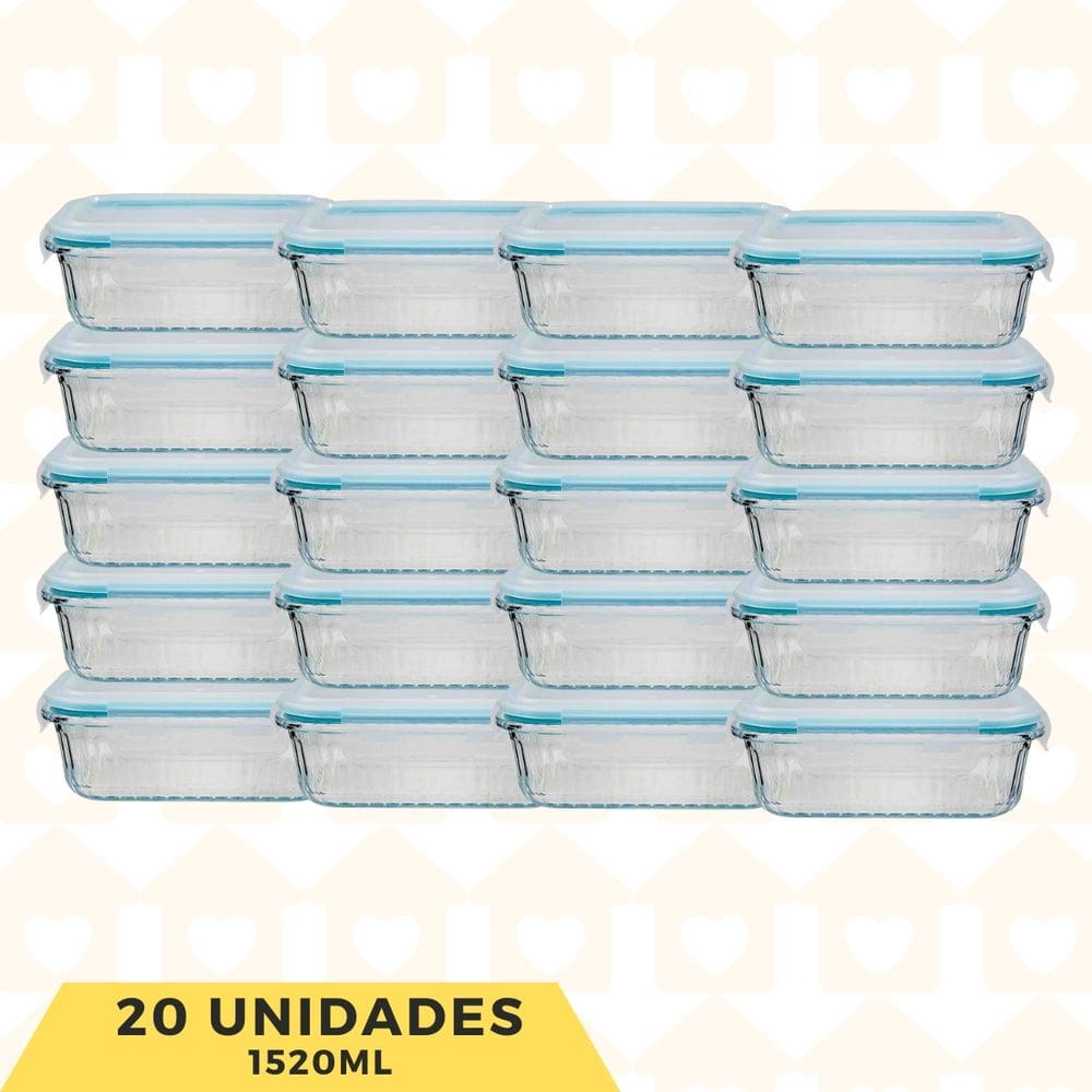 Jogo 20 Potes Canealdo Retangular 1520ML Hermetico Microondas