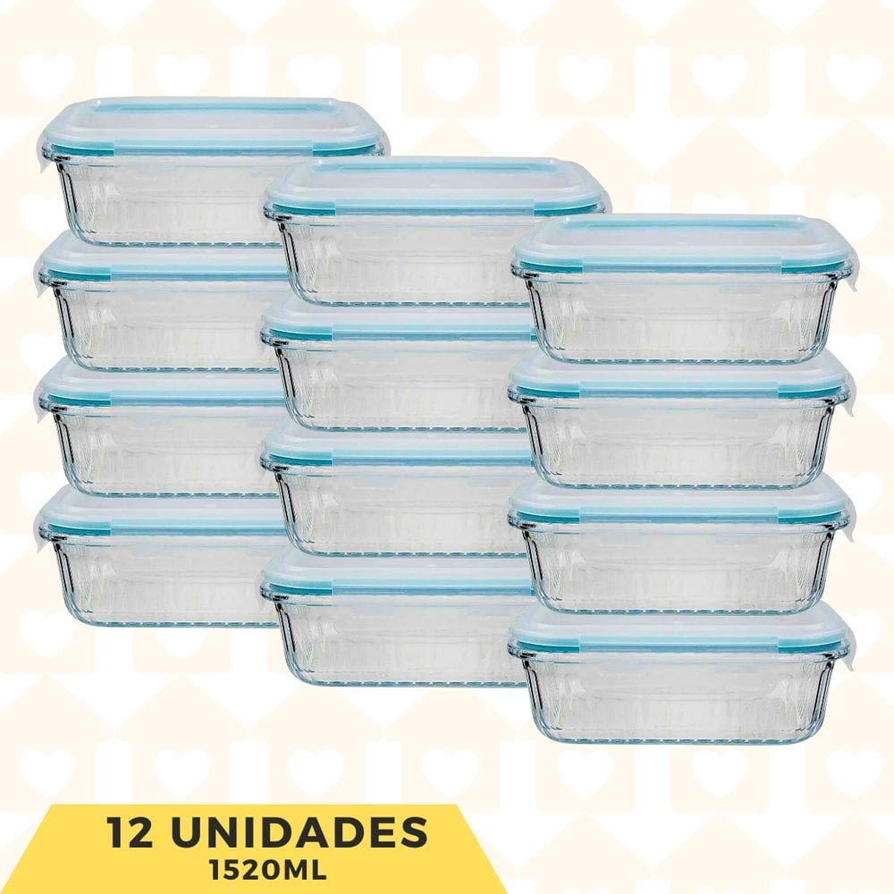 Jogo 12 Potes Canealdo Retangular 1520ML Hermetico Microondas