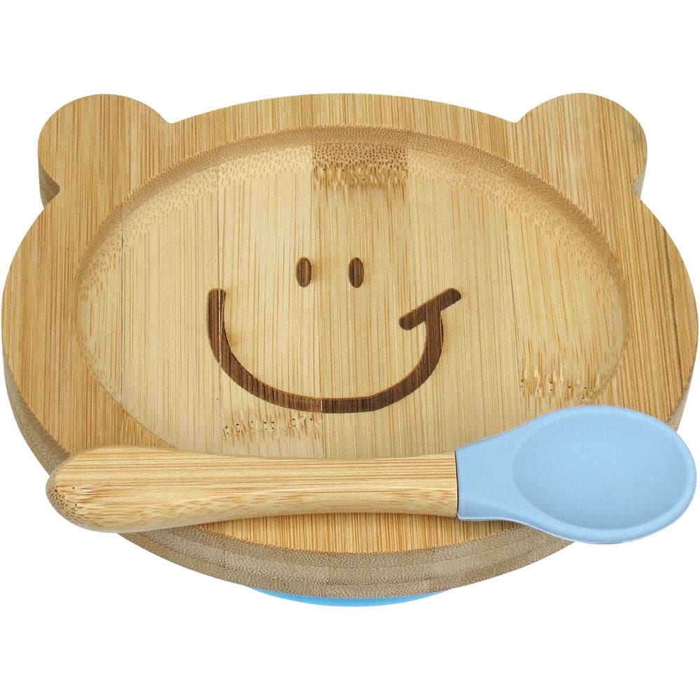 PRATO INFANTIL CRIANÇA BEBÊ COM COLHER E VENTOSA HOME&CO URSINHO BAMBU 3x16x13cm NATURAL