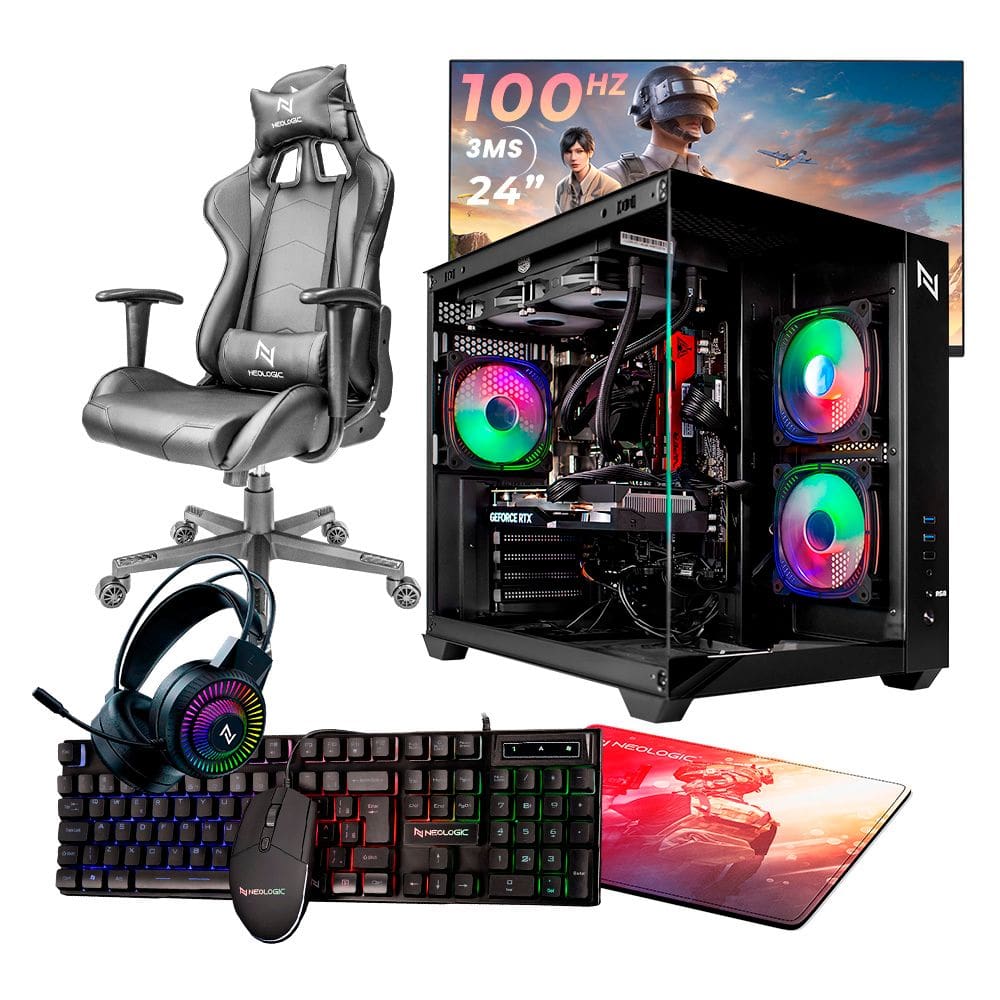 PC GAMER COMPLETO RYZEN 5 5600GT, 16GB 3200MHZ (RADEON VEGA 7), SSD 480GB M.2, 500W 80 PLUS, MONITOR 24" 100HZ, CADEIRA - NLI87597