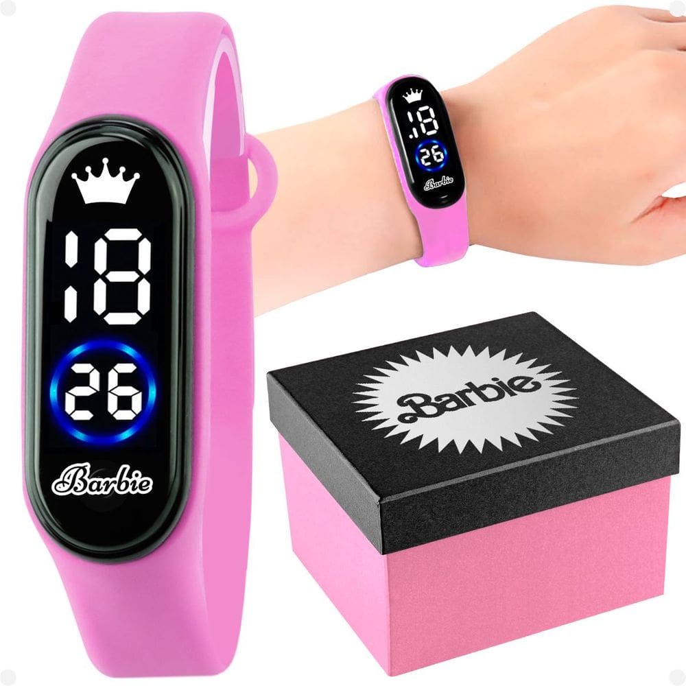relogio digital infantil rosa prova dagua + caixa