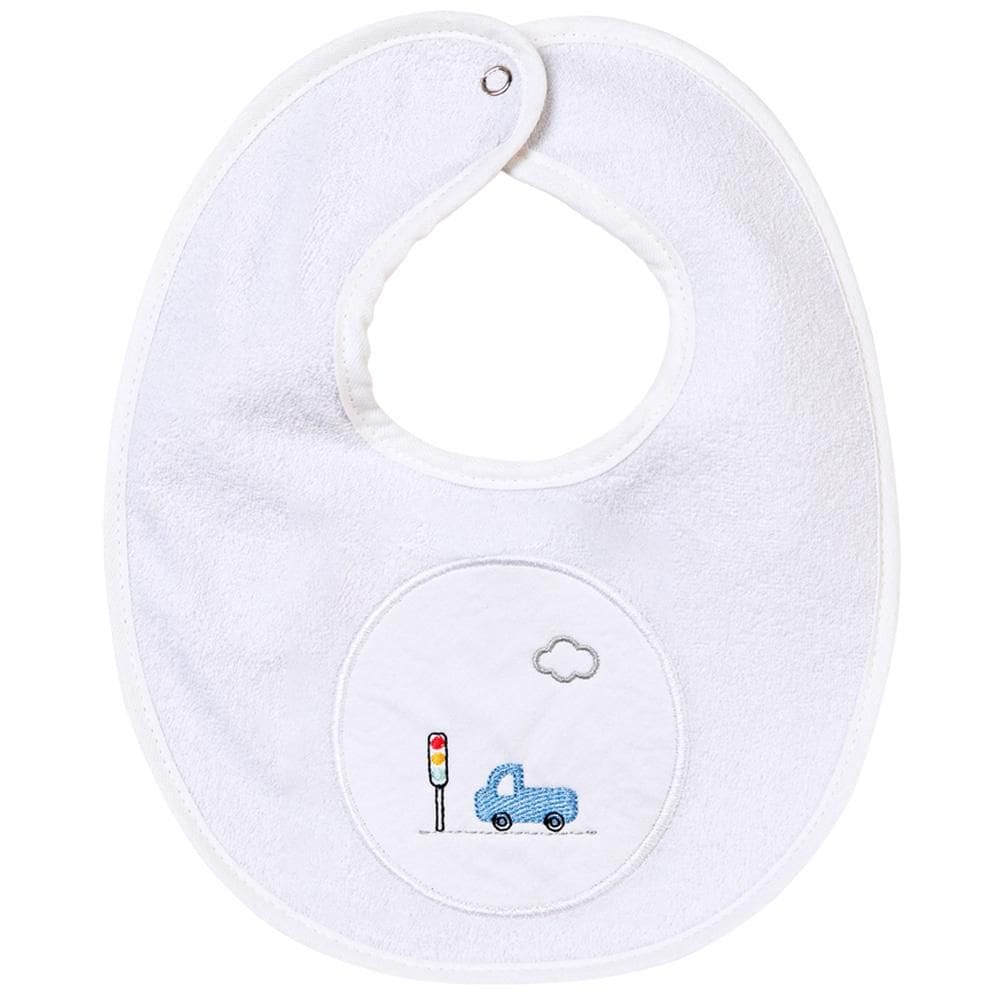 Babador Impermeável Bordados Papi 28cm x 22cm Carros Branco 4929