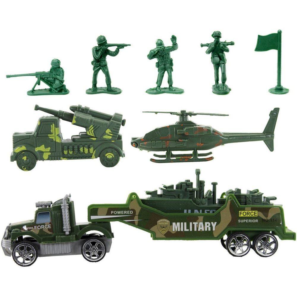 Conjunto Veículos Militares Verdes Miniatura 9 peças