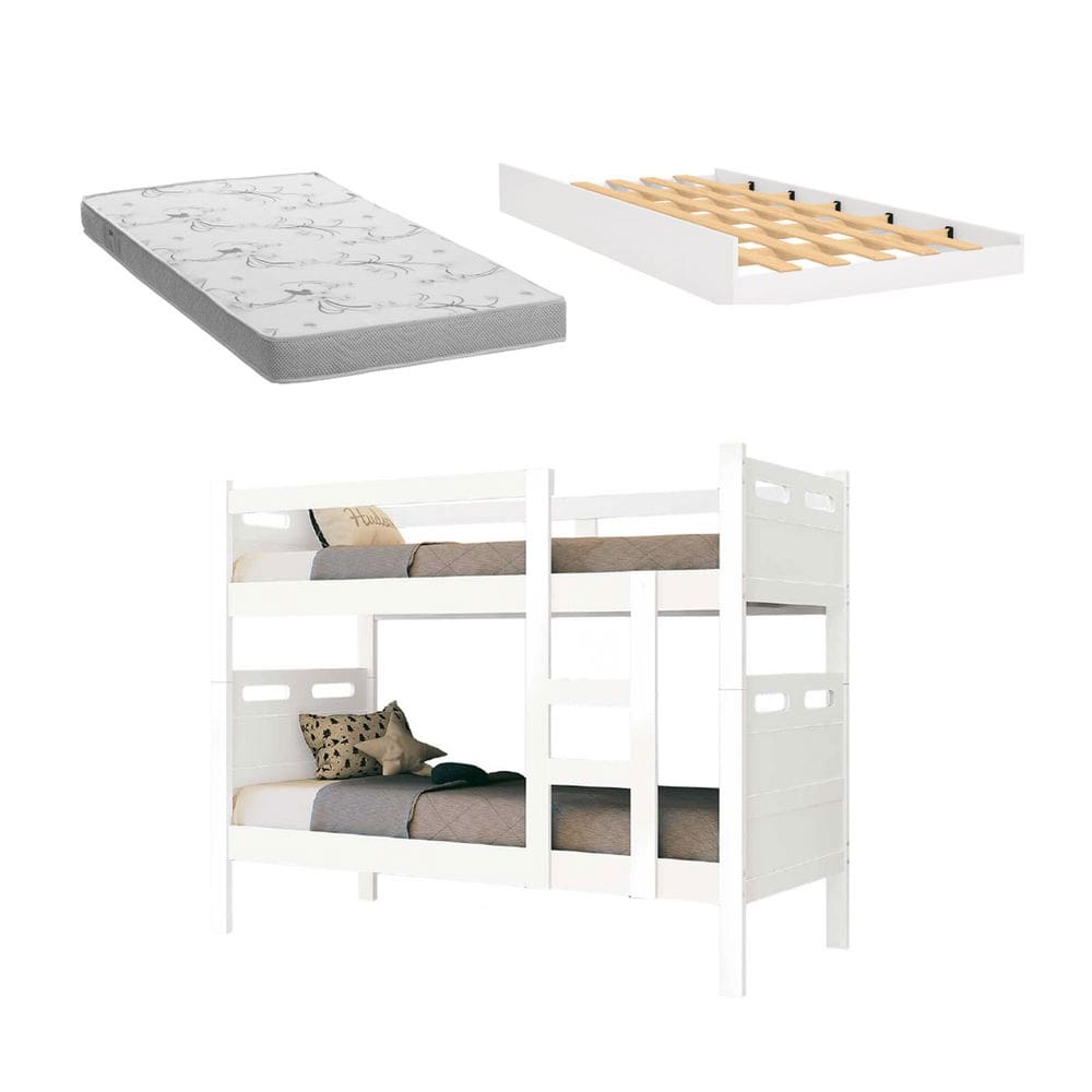 Beliche Solteiro Jaspe Reforçada com Cama Auxiliar e Colchão Branco