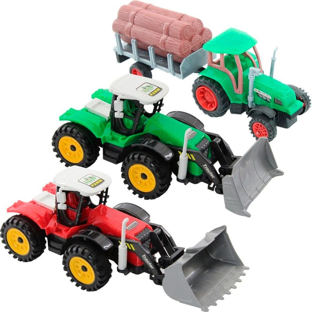 Kit 3 Tratores Escavadeira Caçamba Madeireira Lenhador