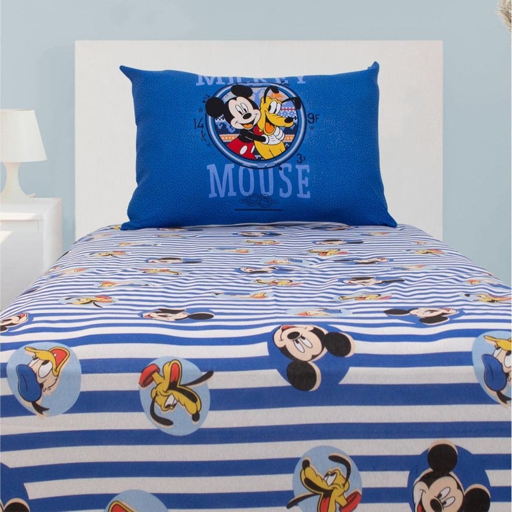 Jogo Cama Infantil 2 Peças Mickey Pluto Elástico Solteiro