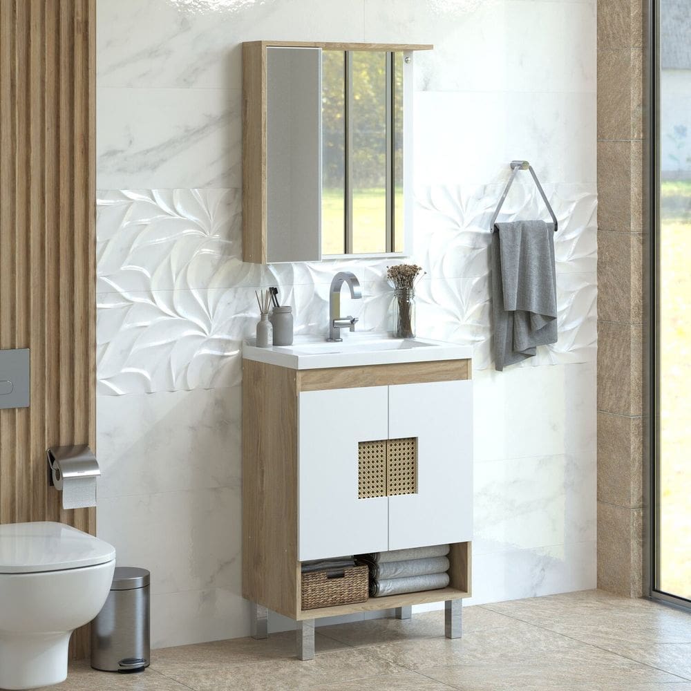 Conjunto de Banheiro Completo Nyon 60cm Carvalho