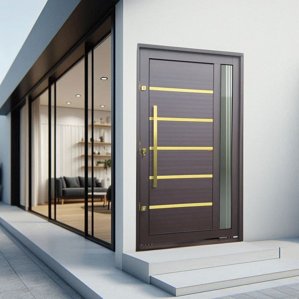 Porta Pivotante Lambril Miraggio com Puxador Lado Esquerdo Elite 216x150cm Corten