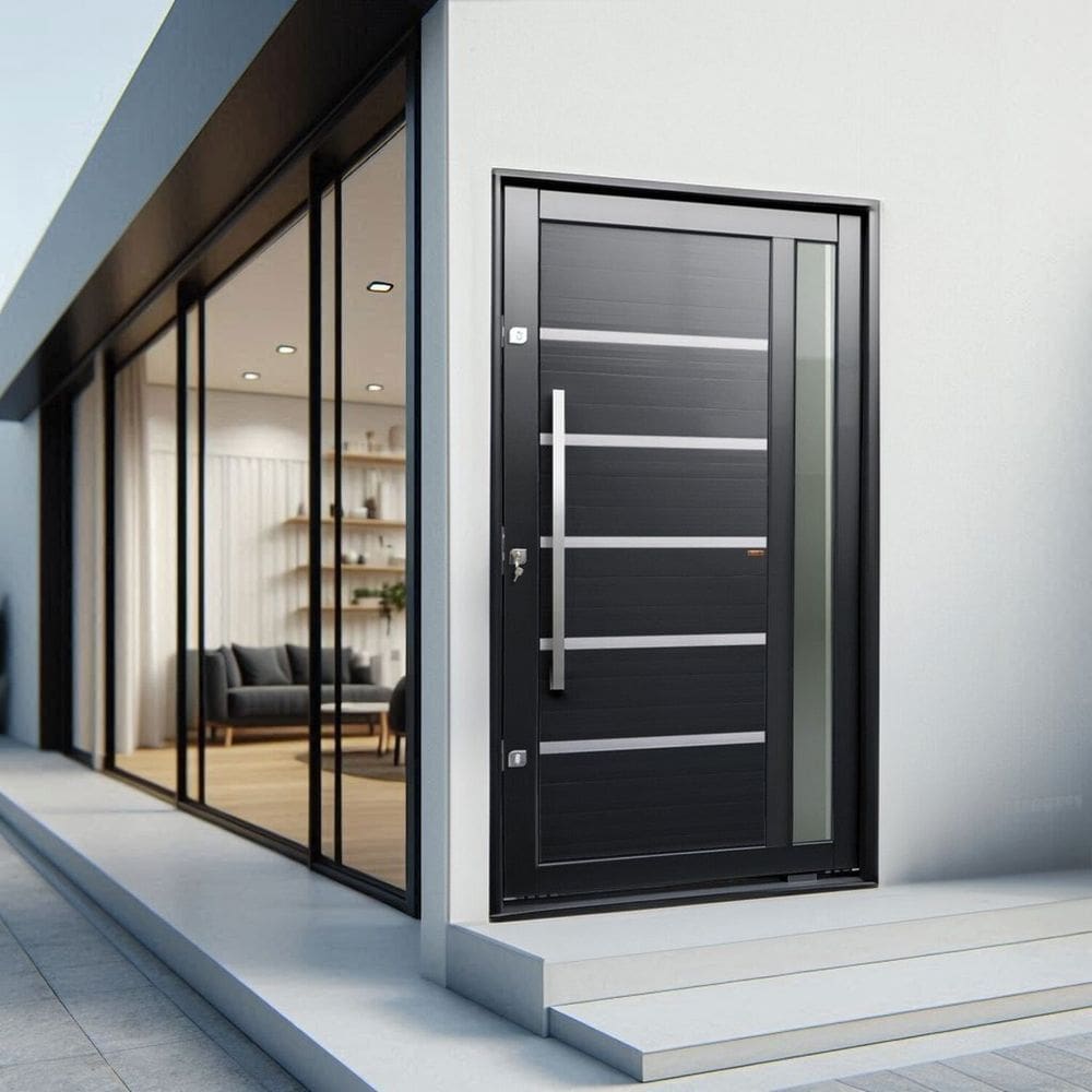 Porta Pivotante Lambril Miraggio com Puxador Lado Esquerdo Elite 240cmx130cm Preto