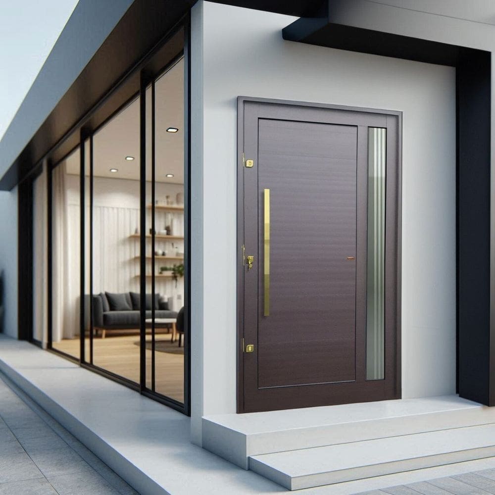 Porta Pivotante Lambril Visione com Puxador Lado Direito Elite 216x150cm Corten