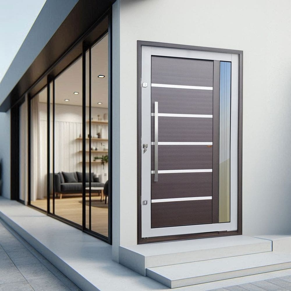 Porta Pivotante Lambril Miraggio com Puxador Lado Esquerdo Elite 240x120 Mix Corten