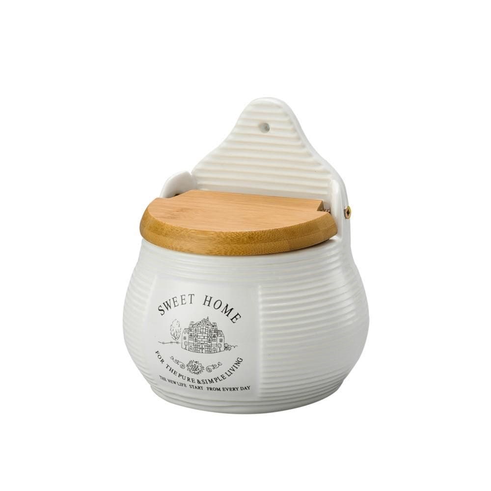 Saleiro de Parede Cerâmica e Tampa de Bambu Sweet Home 10cm