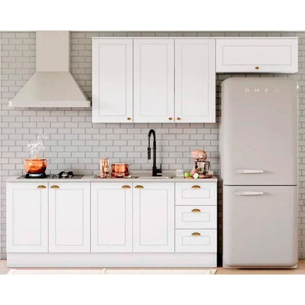 Kit de Cozinha Completa 5 Peças Americana (2 Aéreos. 2 Balcões, 1 Complemento) Branco - Henn